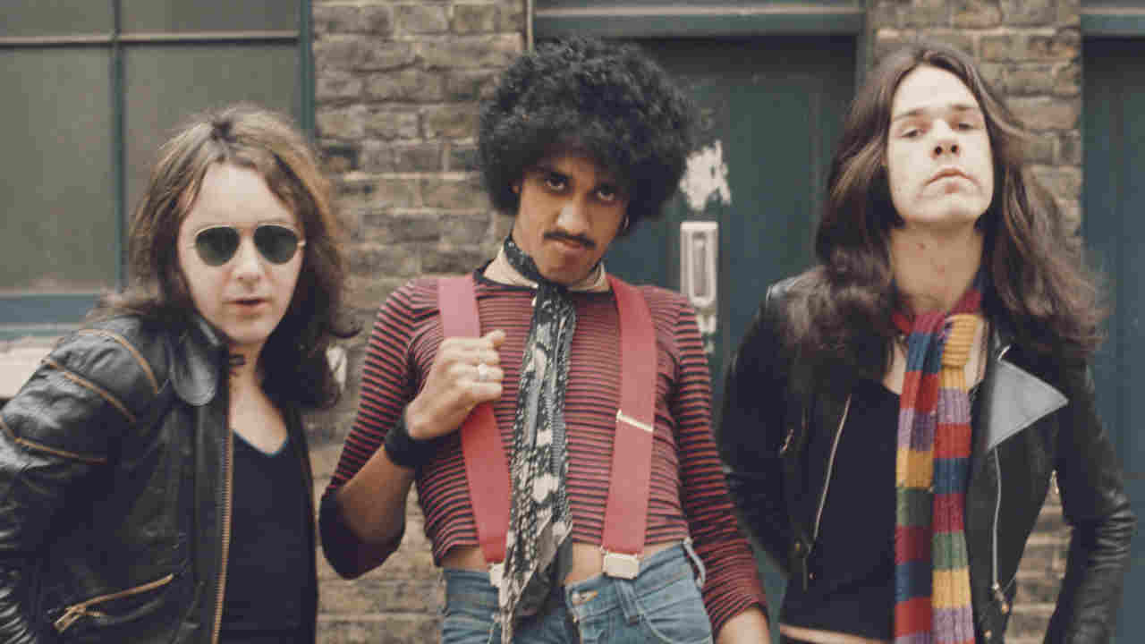 Thin Lizzy posing for a photograph in 1974