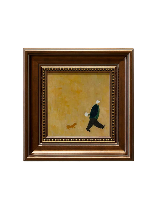 Small Framed Oil Painting Art: 'A Main Weith a Dog'