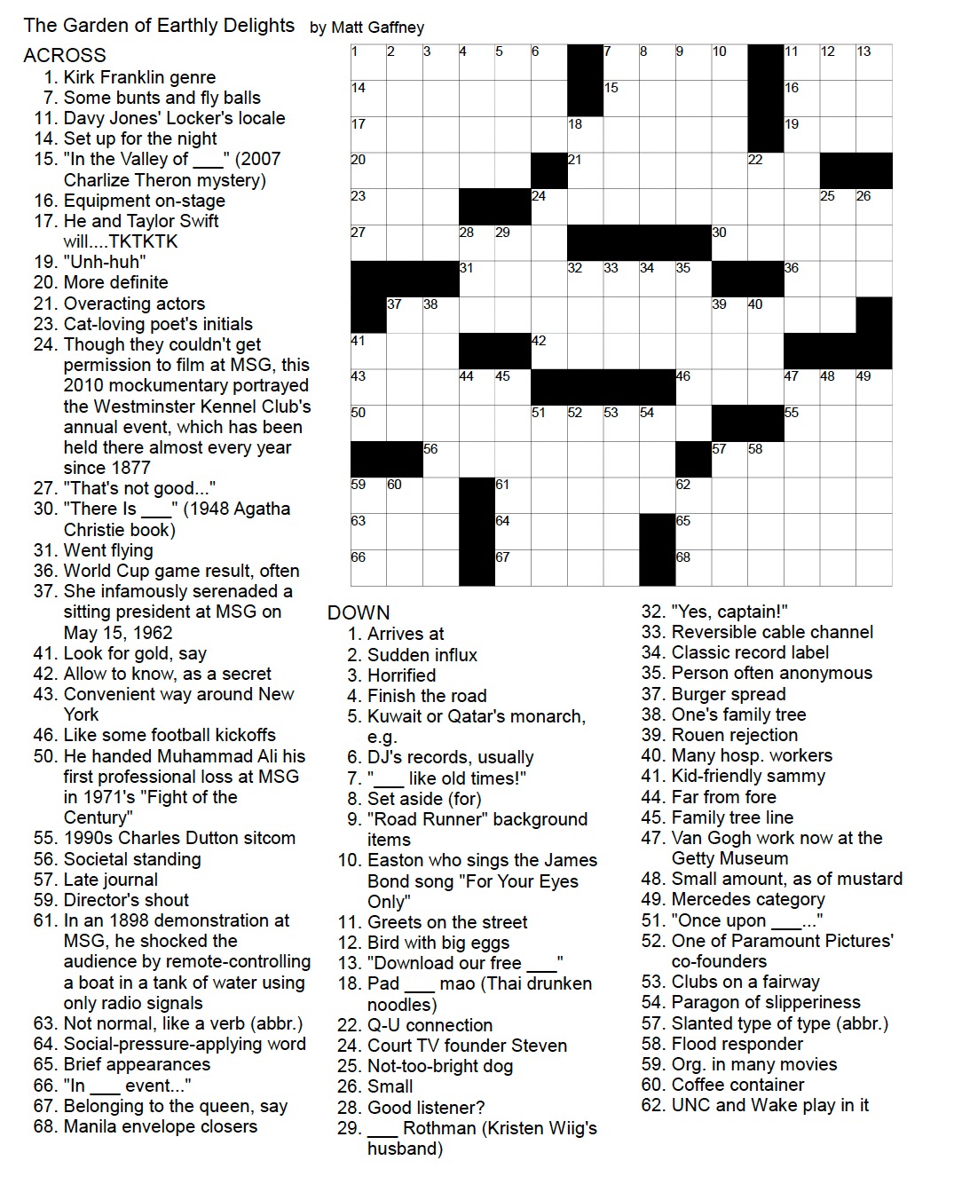 An unsolved crossword puzzle.