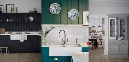 dark gray pale gray and green country kitchen looks