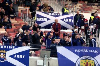 Scotland fans attend a Euro 2020 qualifier against Russia in Moscow before the pandemic