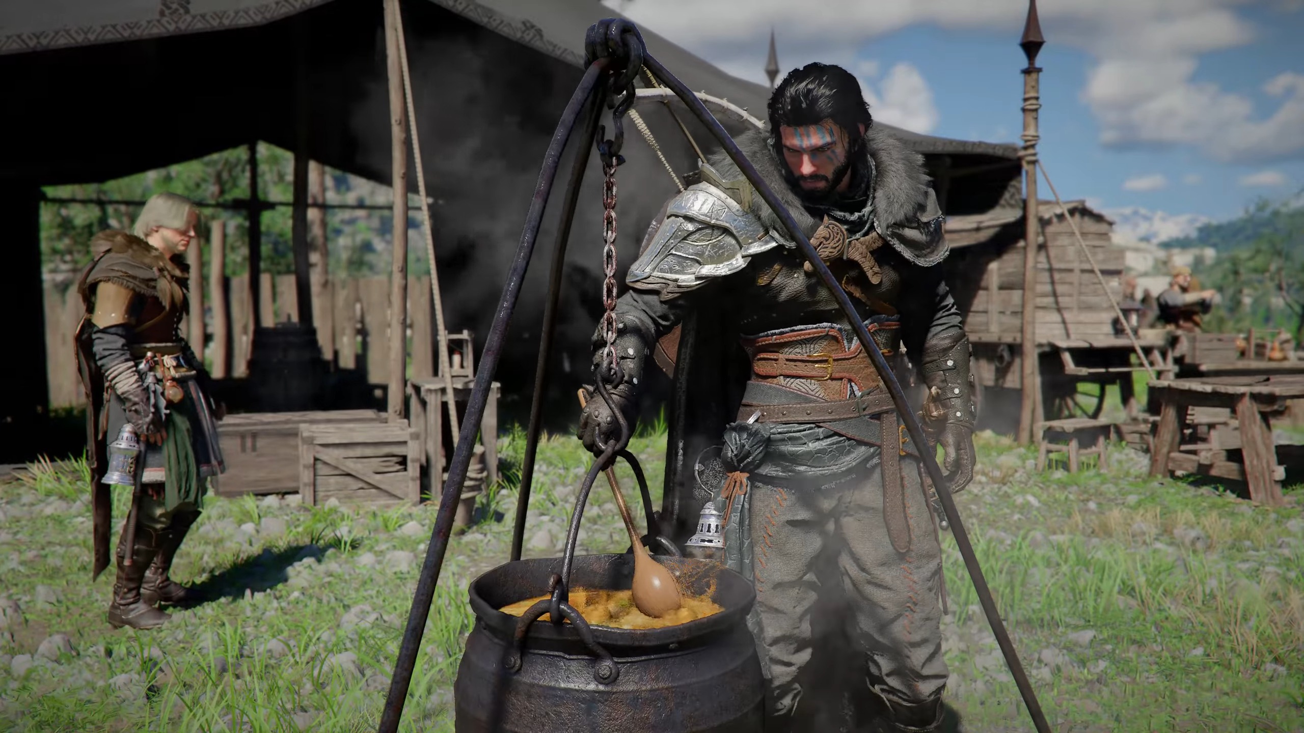 Trailer screenshot of Kliff cooking a meal in Crimson Desert