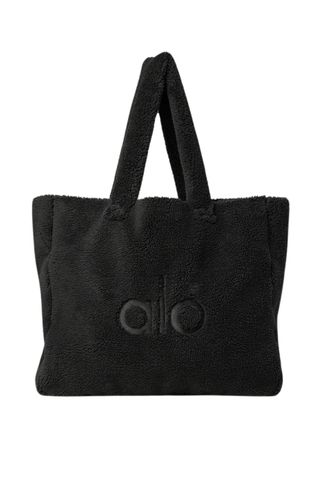 oversized black shearling tote bag