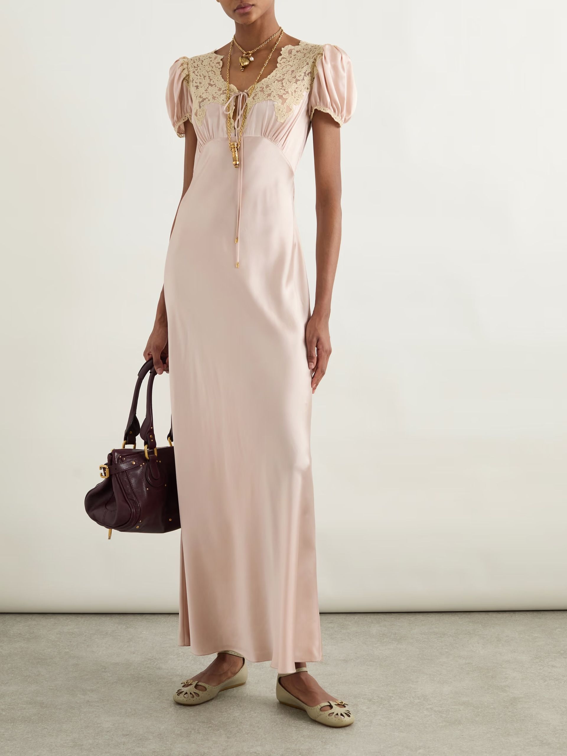 CHLO&Eacute;, Lace-trimmed silk-satin gown