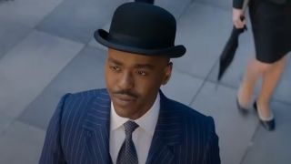 The Doctor walking around in a bowler hat in Doctor Who