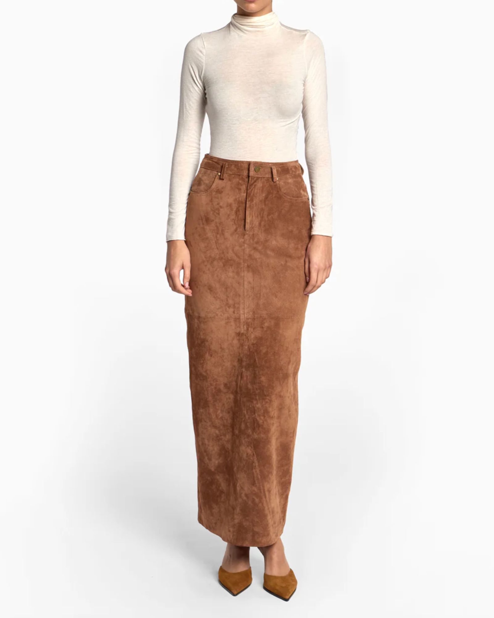 De Savary Mocha Suede Maxi Skirt