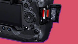 The card port of the Canon EOS R3 camera