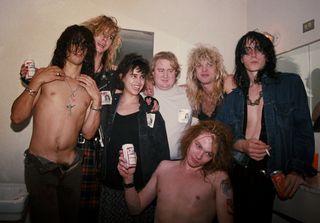 Tom Zutaut (centre) with the original Guns N' Roses, August 30, 1986, Santa Monica Civic Auditorium, LA.