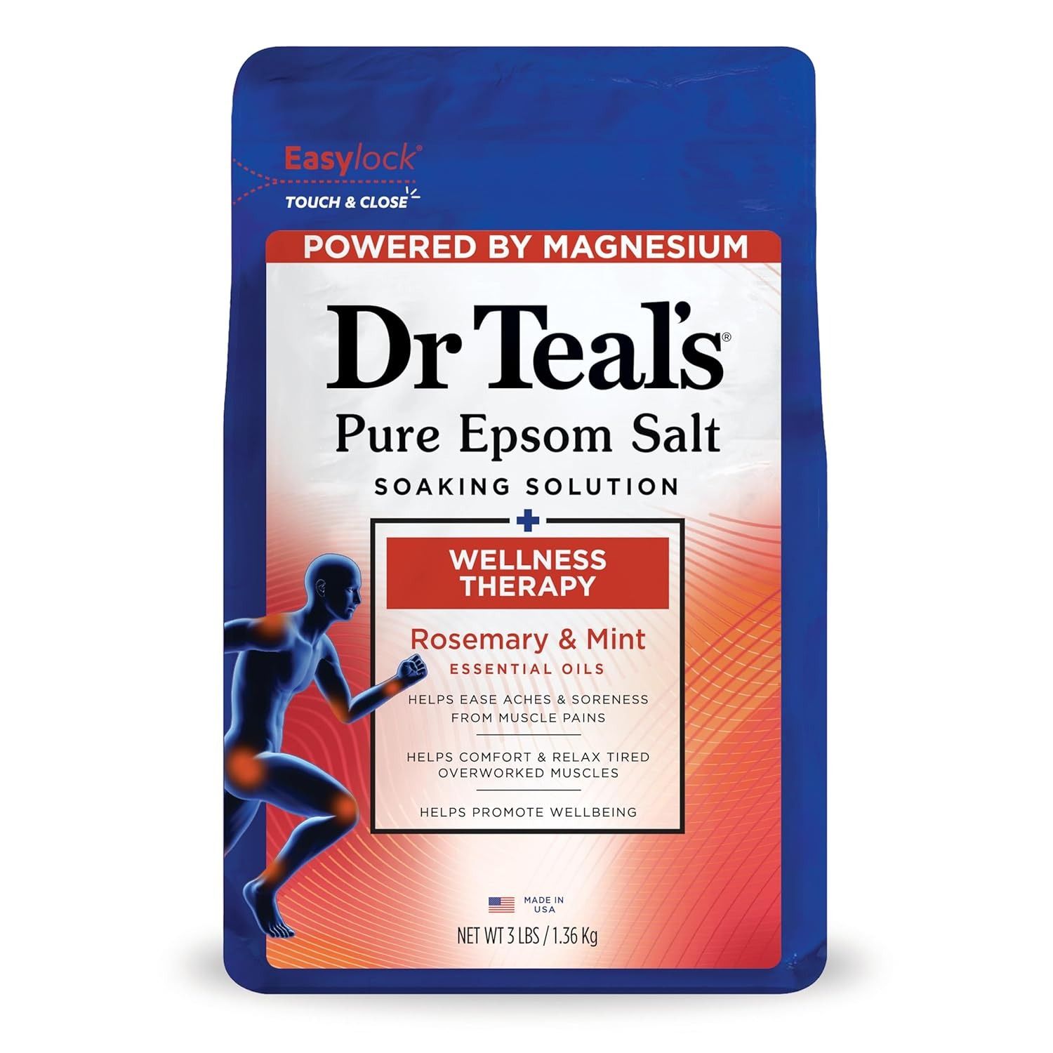Dr Teal's, Dr Teal's Epsom Salt Magnesium Soak, Wellness Therapy With Rosemary & Mint, 3 Lbs