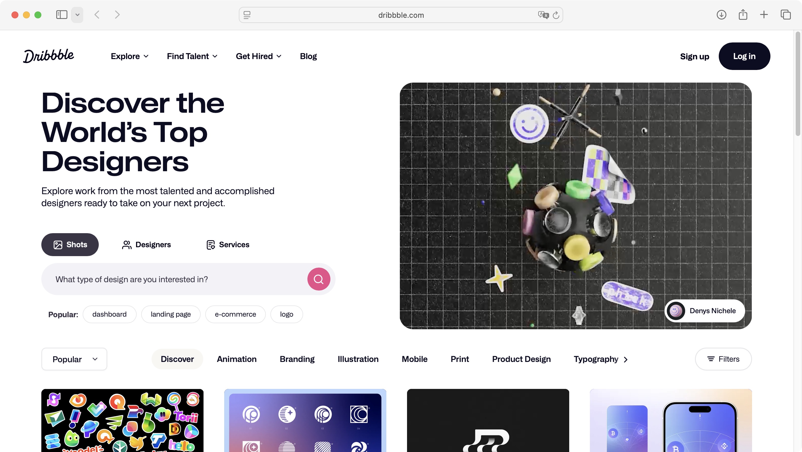 Dribbble homepage