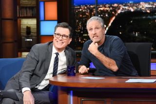Jon Stewart in a 2018 appearance on CBS's 'The Late Show With Stephen Colbert.' 