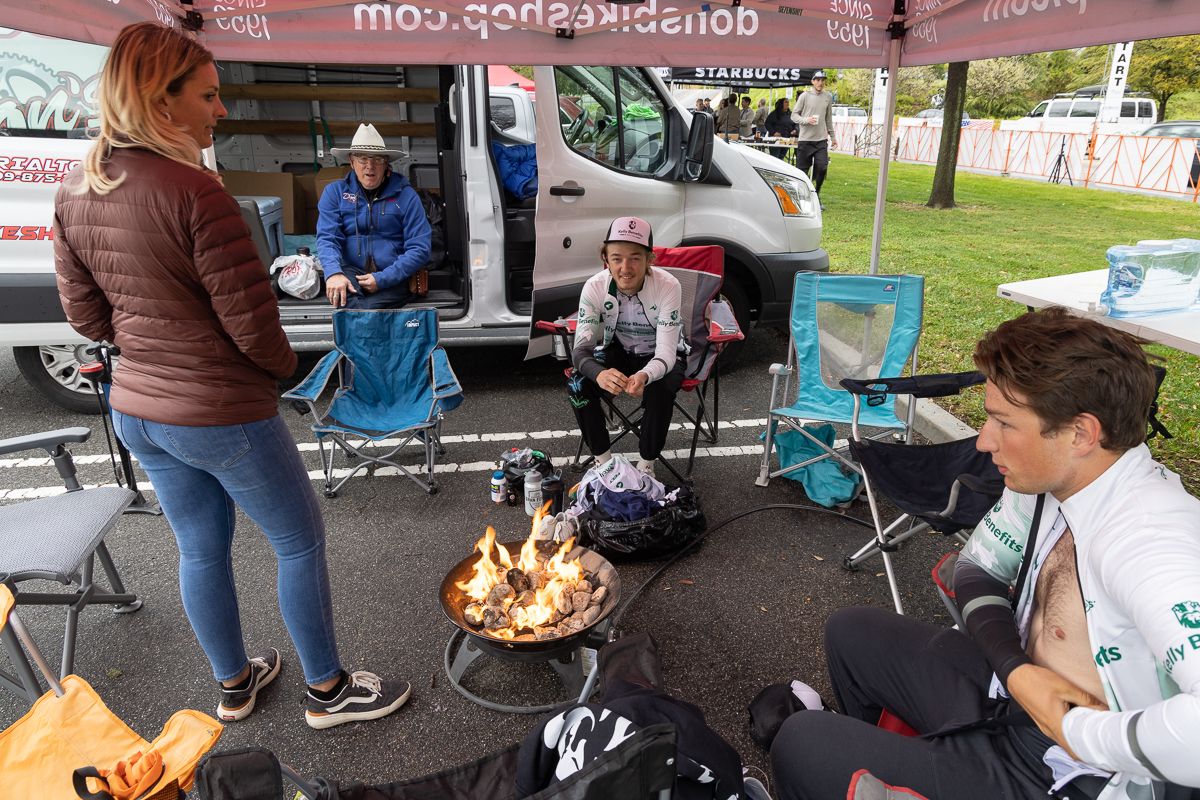 Don's Bicycle Shop brought the fire to the start of Stage 2, literally, because it was 47F (8.3C)