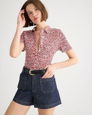 Smocked Button-Up Shirt in Liberty® Eliza's Red Fabric