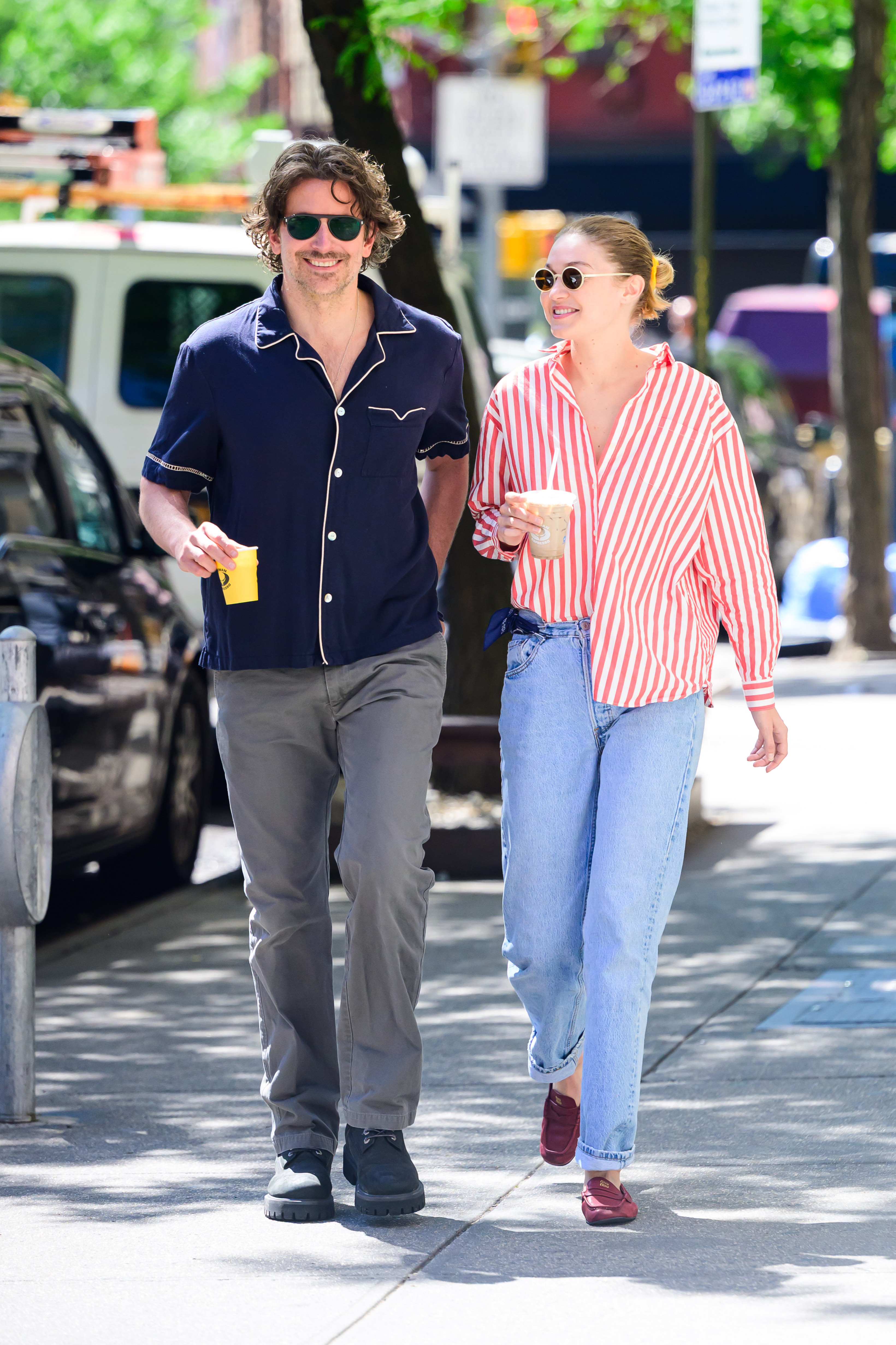 Gigi Hadid first wore the burgundy Miu Miu loafers with jeans last May