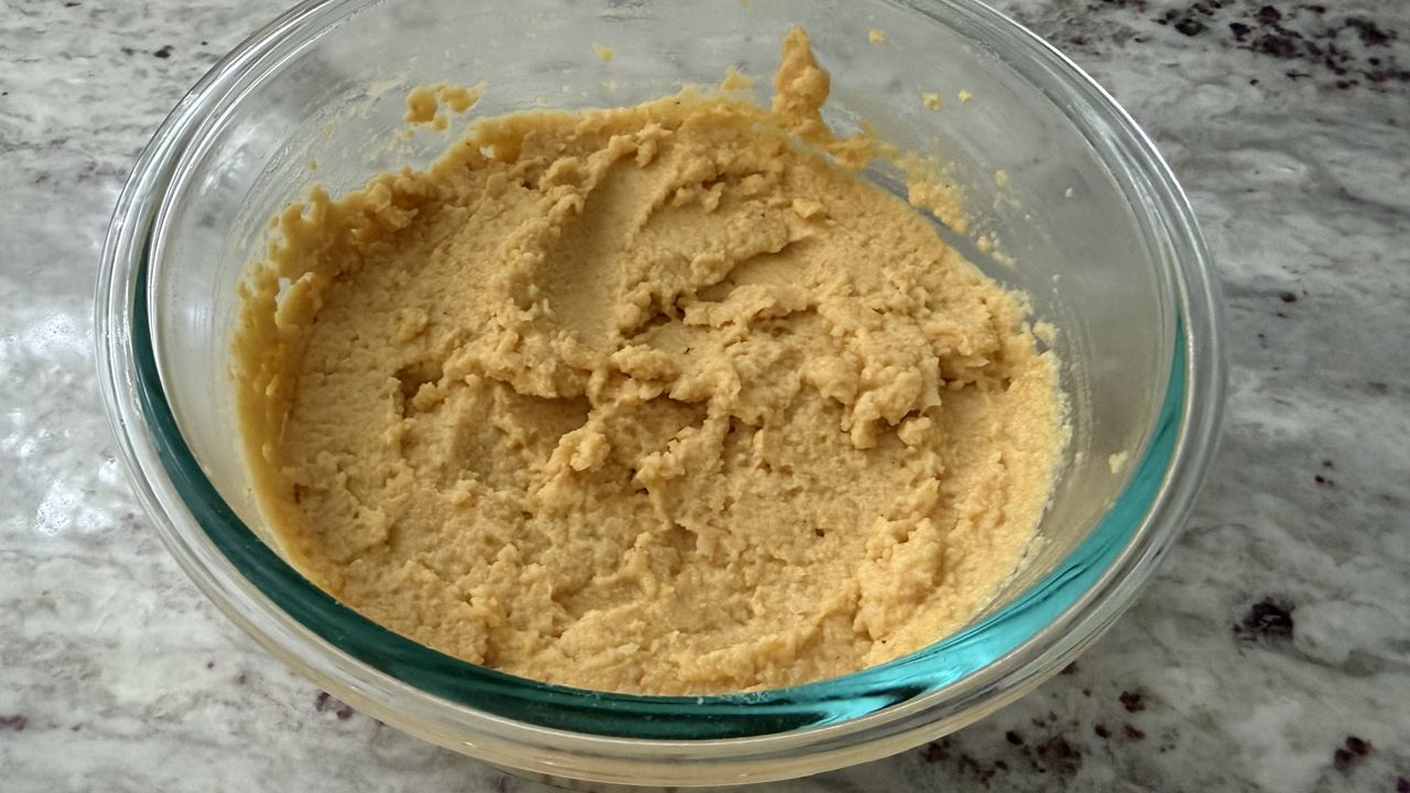 Ninja Power Duo Immersion Blender with Whisk making hummus