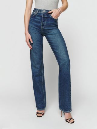 Calça Jeans Longa Reta Cynthia High Rise