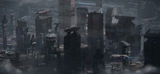  Clans concept art showing a futuristic city