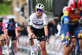 POZA DE LA SAL SPAIN MAY 22 Lotte Kopecky of Belgium and Team SD Worx Protime crosses the finish line on third place during the 10th Vuelta a Burgos Feminas 2025 Stage 1 a 113k 125km stage from Burgos to Poza de la Sal UCIWWT on May 22 2025 in Poza de la Sal Spain Photo by Szymon GruchalskiGetty Images