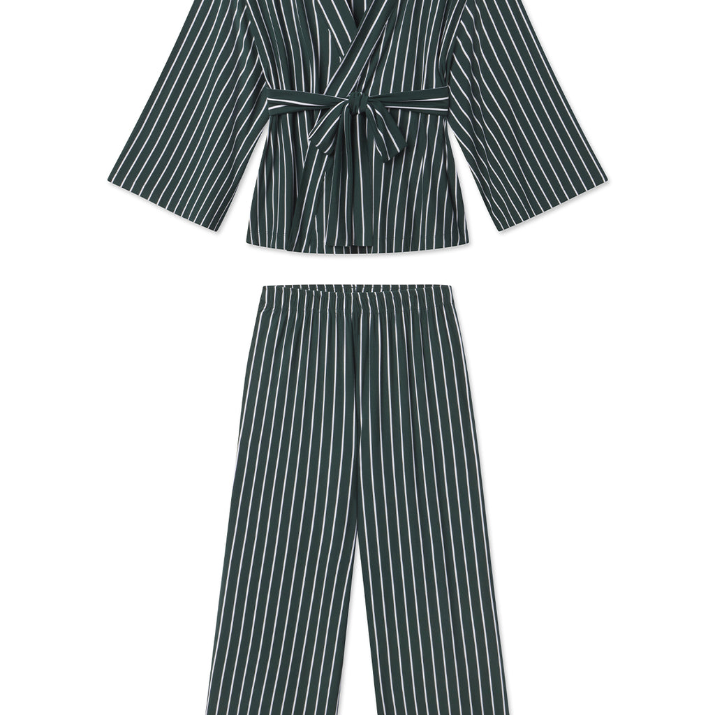 Dreammodal Kimono Pajama Set in Conifer Stripe &amp;mdash; Xxs