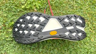 The sole of the Hoka Tecton X3 trail running shoe