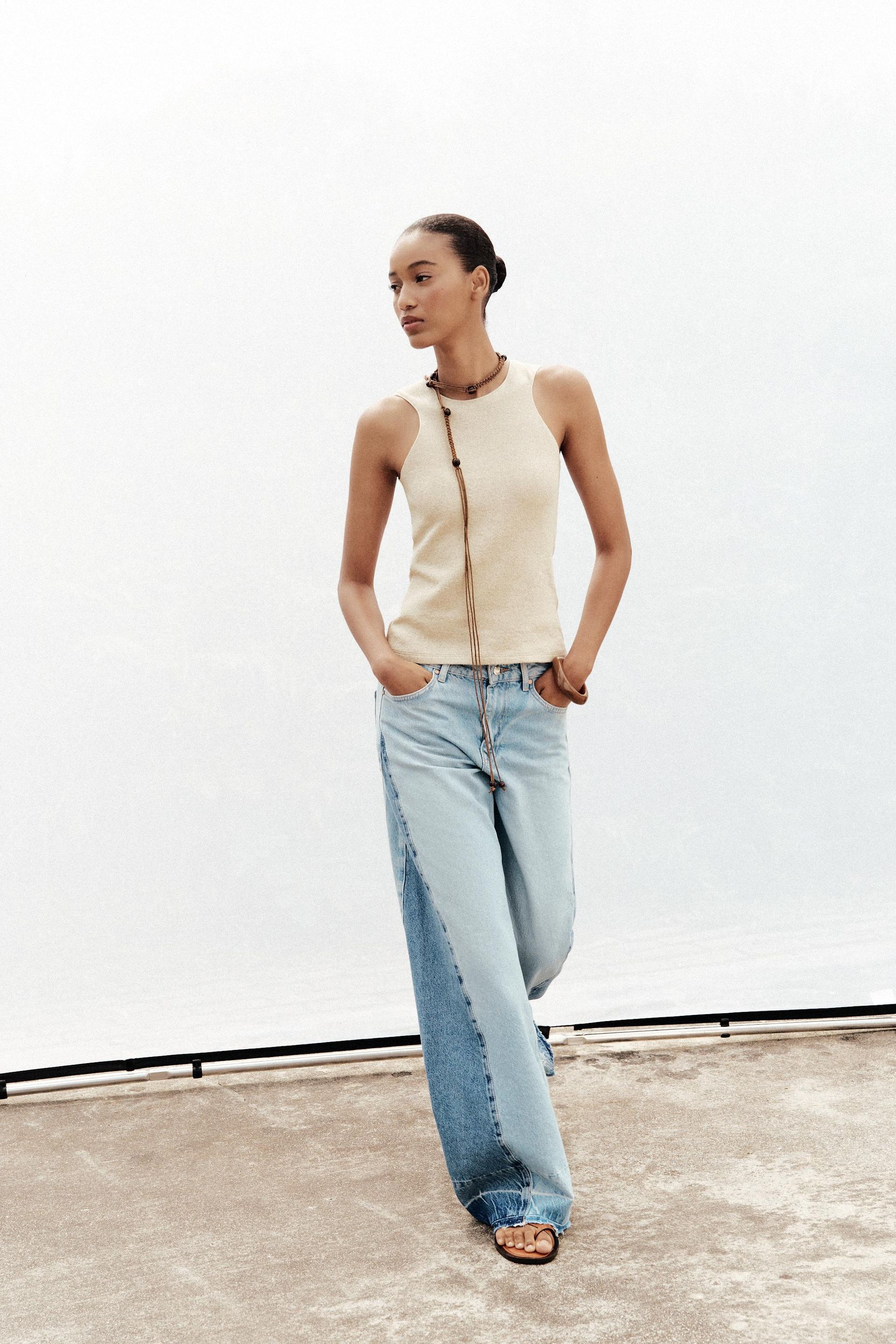 Z1975 Contrast Mid-Waist Wide-Leg Jeans