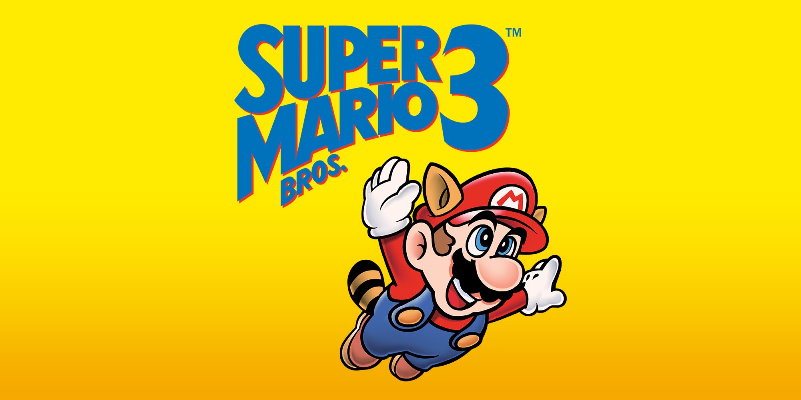 Title card from Super Mario Bros 3, with a flying Mario on a yellow background