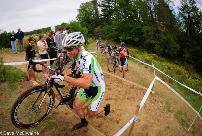 Derek St. John (Stevens Racing p/b The Cyclery) running the stairs on lap one