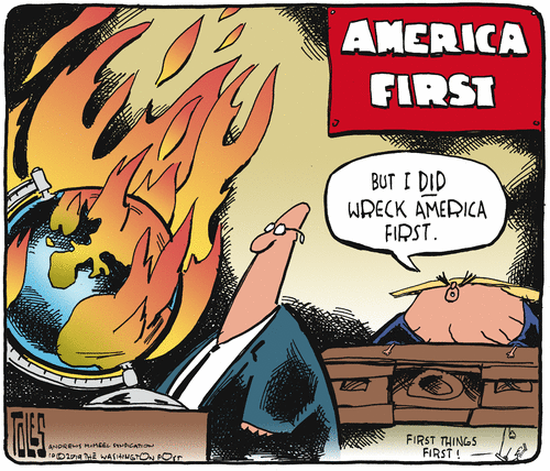 Political Cartoon U.S. Trump America First