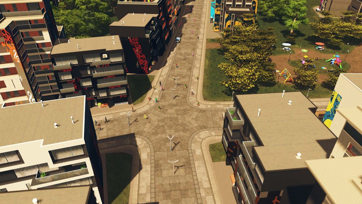 An image of a pedestrian street from Cities: Skylines