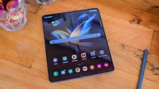 A photo of the Samsung Galaxy Z Fold 4 foldable Android phone