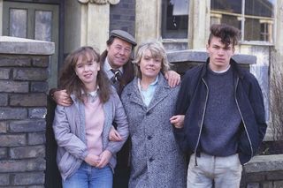 Bill Treacher as Arthur Fowler and Wendy Richard as Pauline Fowler on set in EastEnders