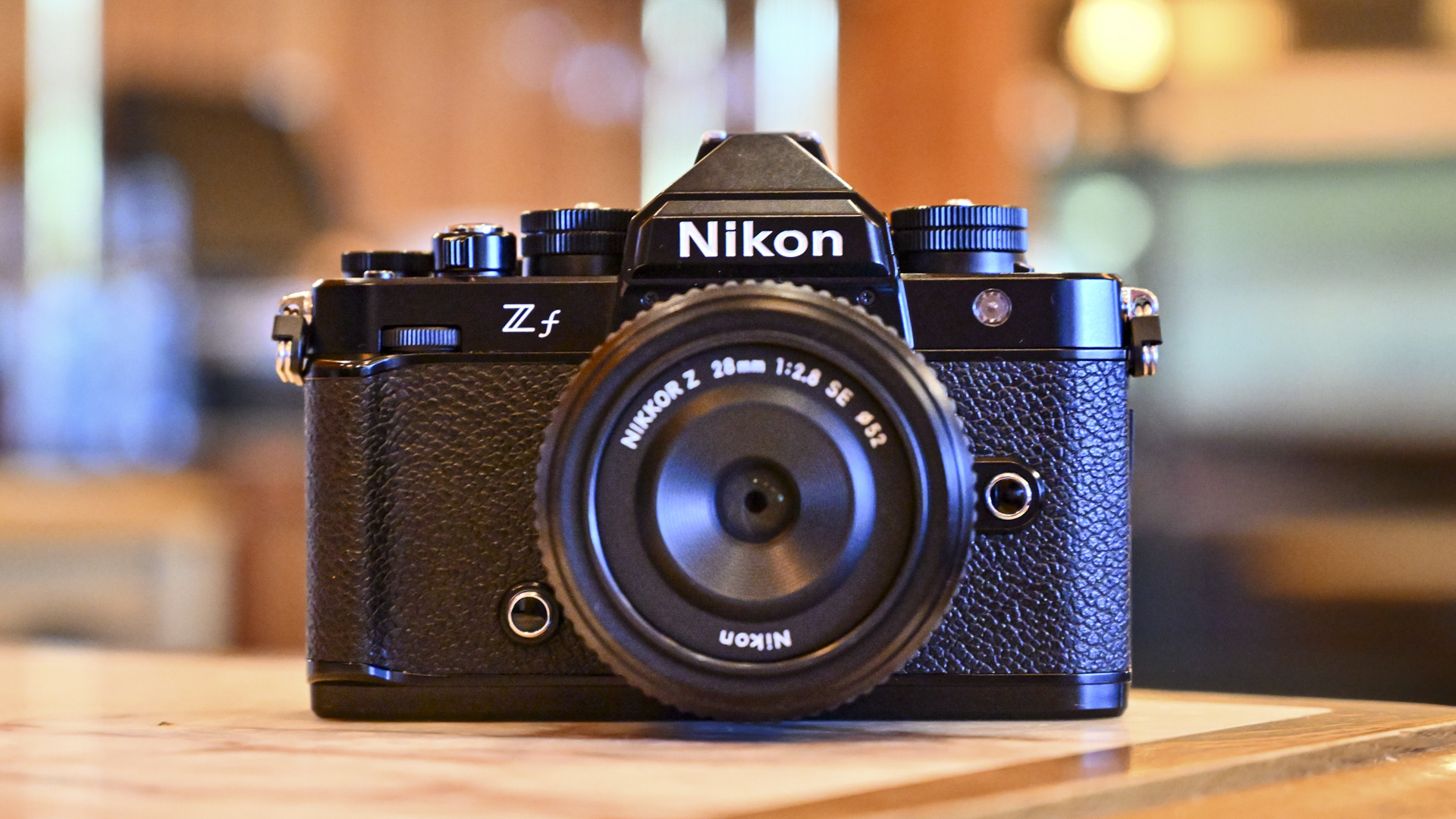 Nikon Zf camera front with Z 28mm F2.8 SE lens attached