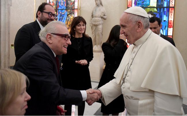 Pope Francis meets film director Martin Scorsese during a Nov. 30, 2016 private audience at the Vatican.