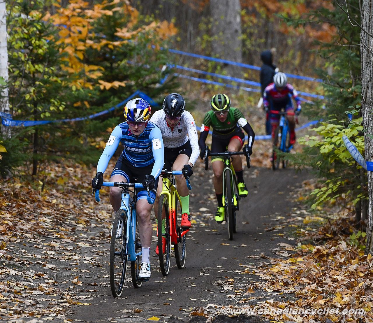 Ellen Noble (USA) Trek Factory Racing CX, Maghalie Rochette (Can) CX Fever p/b Specialized and Kaitlin Keough (USA) Cannondale/Cyclocrossworld.com go clear