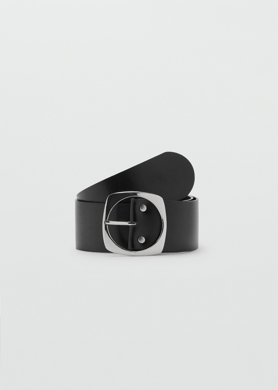 Mango, Leather Belt With Oval Buckle