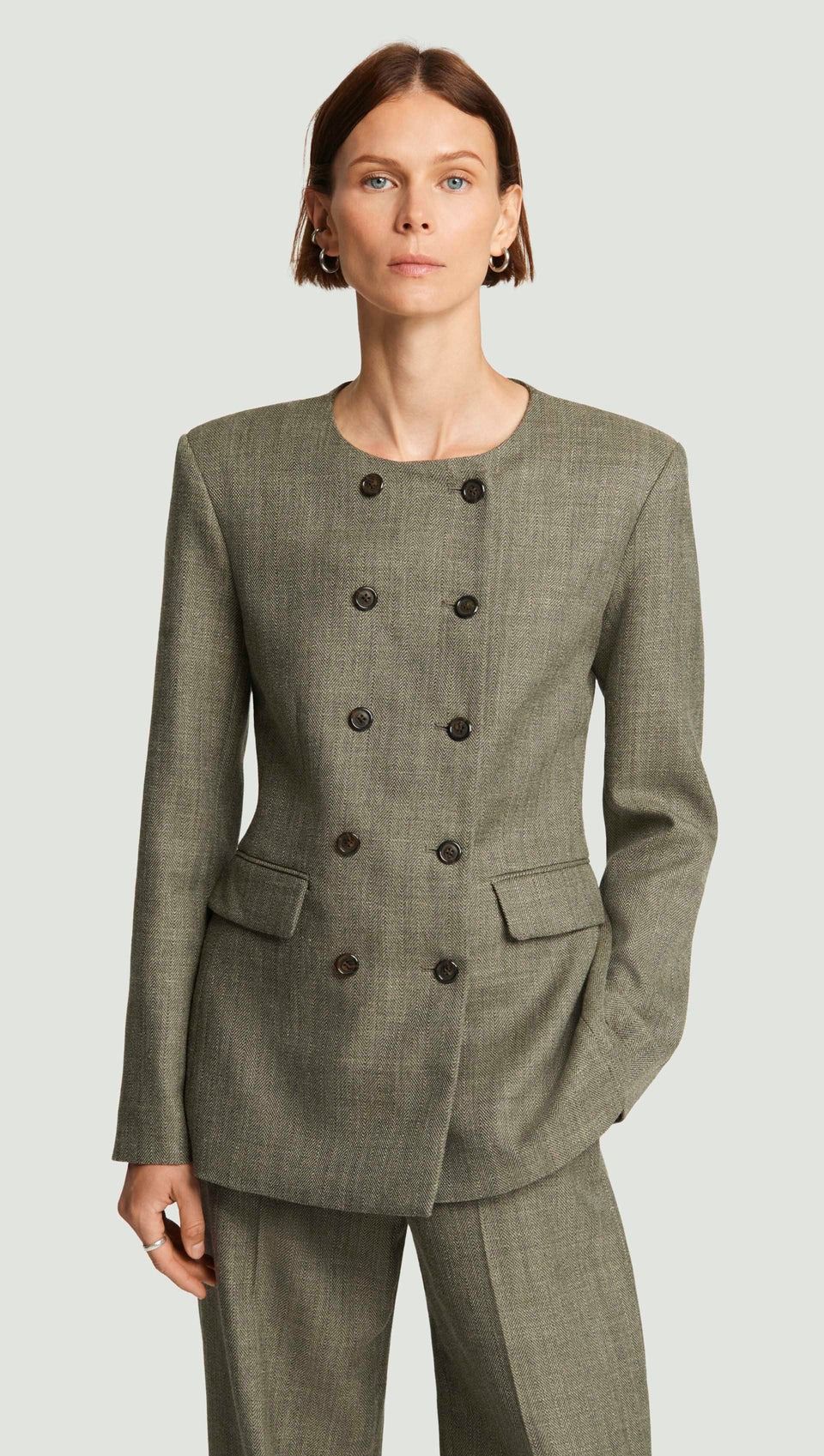 Argent, Double-Breasted Crewneck Blazer in Herringbone | Ash