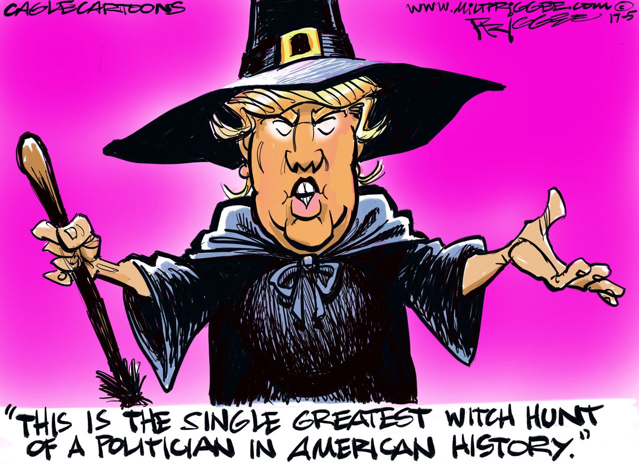 Political cartoon U.S. Trump Russia investigation witch hunt