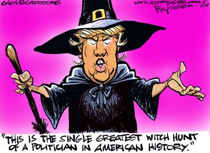 Political cartoon U.S. Trump Russia investigation witch hunt