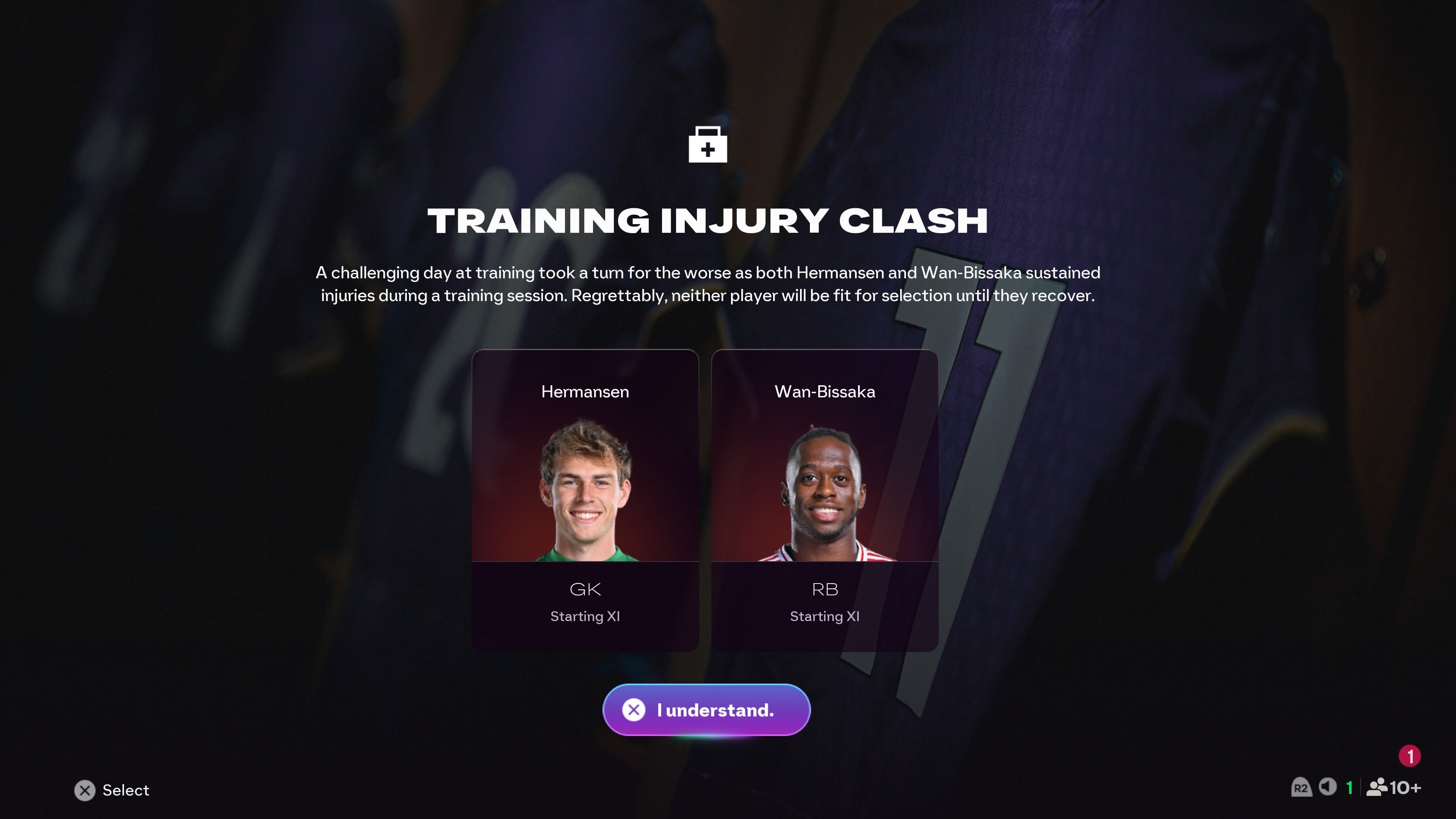 A training injury clash in FC 26 manager career