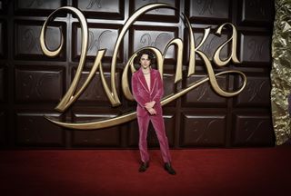 Timothée Chalamet in Cartier's custom Candy Necklace for "Wonka" Premiere