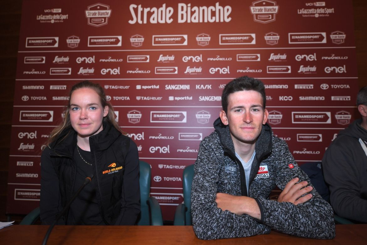 Anna van der Breggen and Tiesj Benoot before Strade Bianche