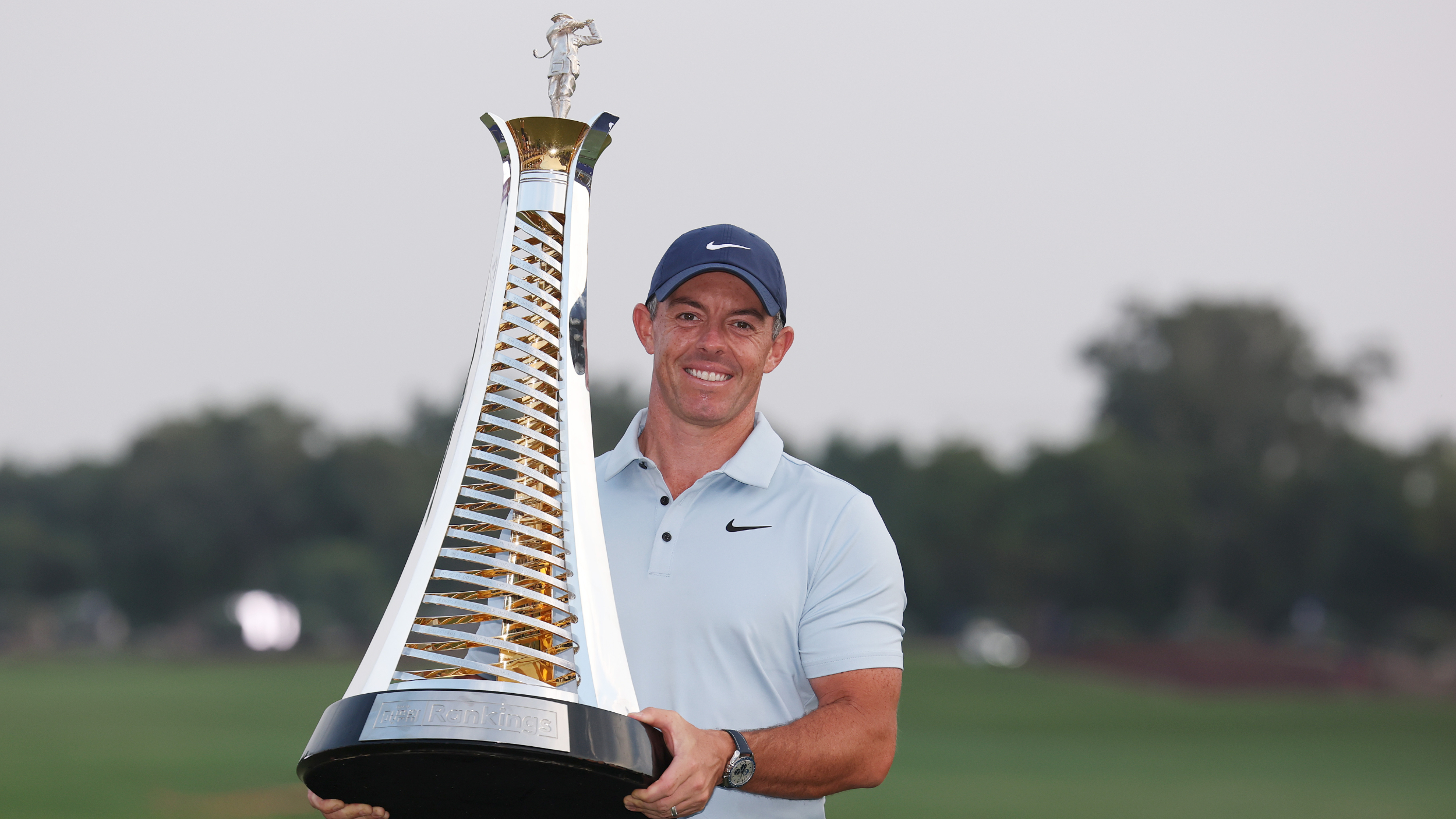 Rory McIlroy with the Race to Dubai trophy