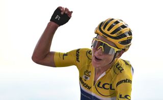 Annemiek Van Vleuten (Movistar) celebrates winning both stage 8 of the Tour de France Femmes and the overall