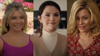 Florence Pugh in Don't Worry Darling/Selena Gomez in Only Murders in the Building/Elizabeth Banks in Call Jane (side by side)