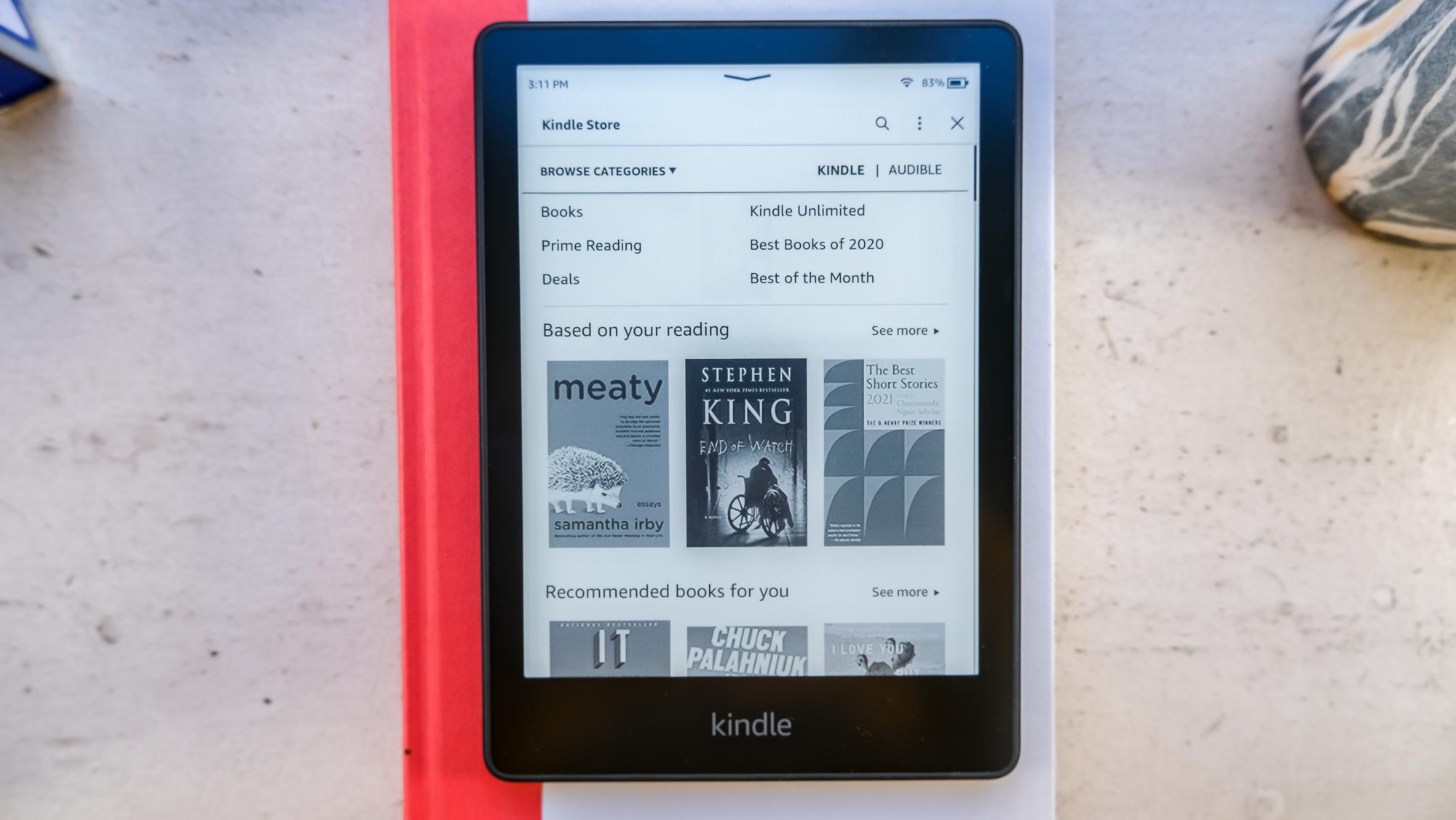 The Kindle Paperwhite 2021 open to the Amazon store