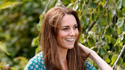 LONDON, UNITED KINGDOM - JULY 01: (EMBARGOED FOR PUBLICATION IN UK NEWSPAPERS UNTIL 24 HOURS AFTER CREATE DATE AND TIME) Catherine, Duchess of Cambridge visits the RHS Hampton Court Palace Garden Festival to view the RHS 'Back to Nature Garden' which she co-designed at Hampton Court Palace on July 1, 2019 in London, England. (Photo by Max Mumby/Indigo/Getty Images)