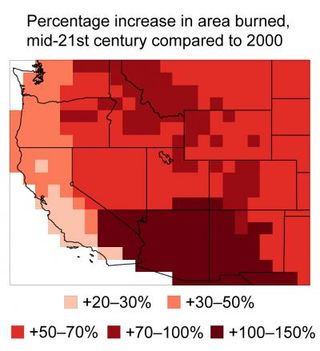 The area burned by wildfires is expected to double in some parts of the West by 2050.