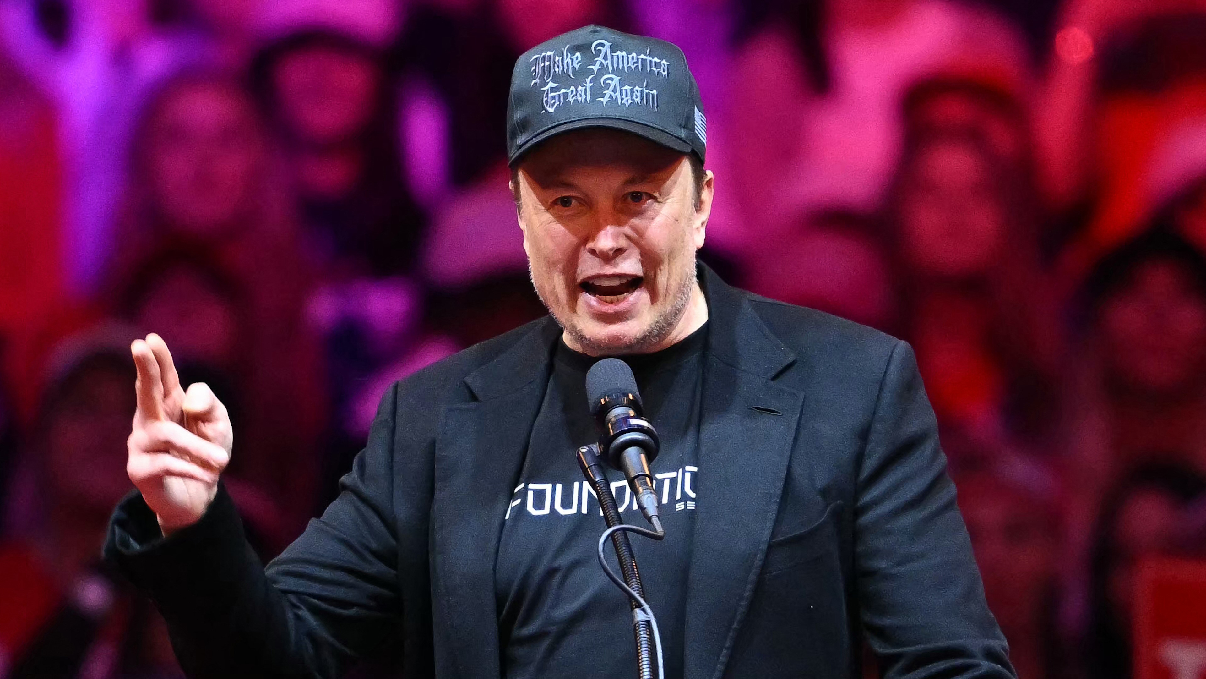 Tesla and SpaceX CEO Elon Musk speaks at a rally for former US President and Republican presidential candidate Donald Trump at Madison Square Garden in New York, October 27, 2024. (Photo by ANGELA WEISS / AFP) (Photo by ANGELA WEISS/AFP via Getty Images)