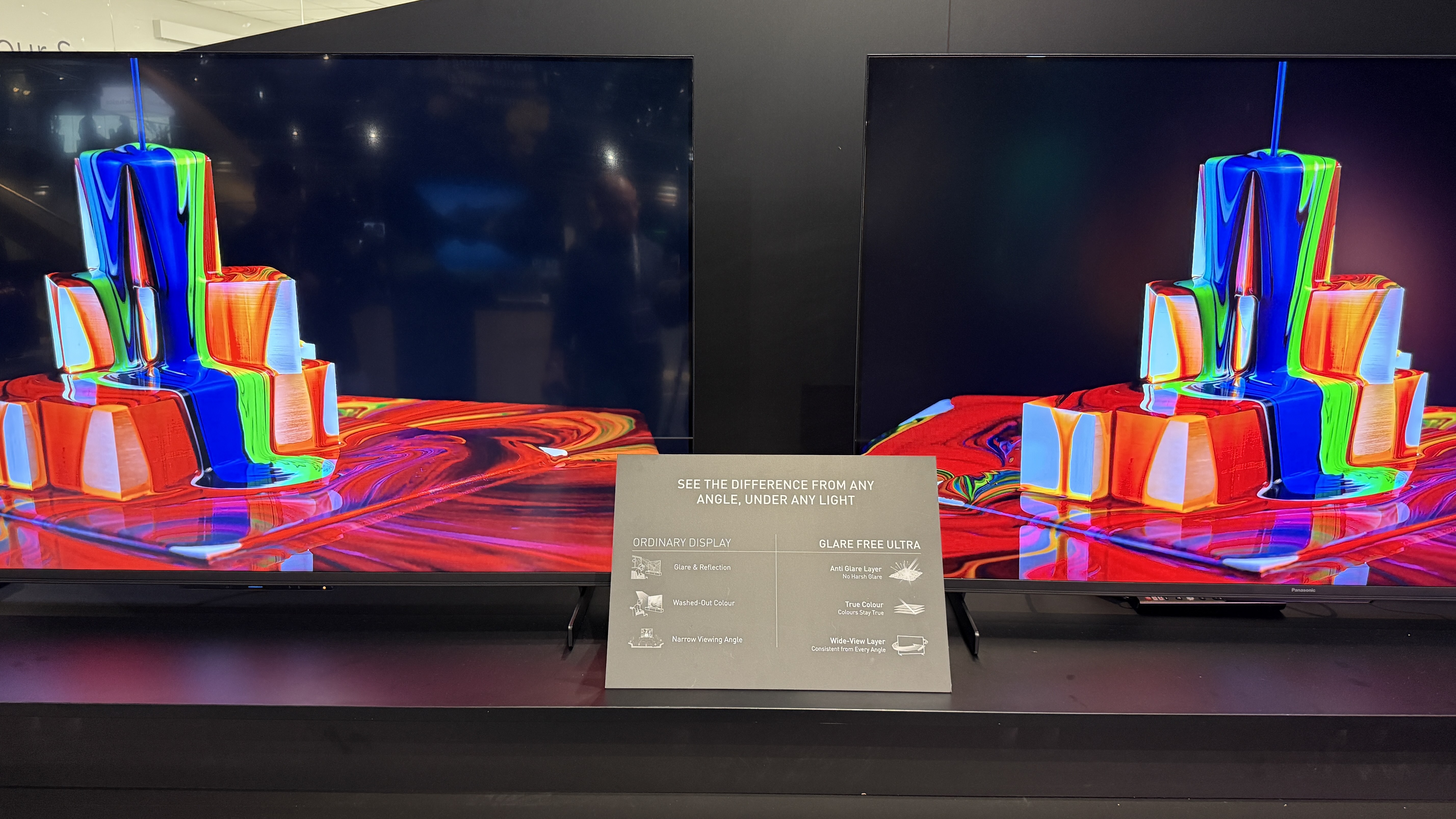 Panasonic TVs at its 2026 showcase showing the Glare Free Ultra coating
