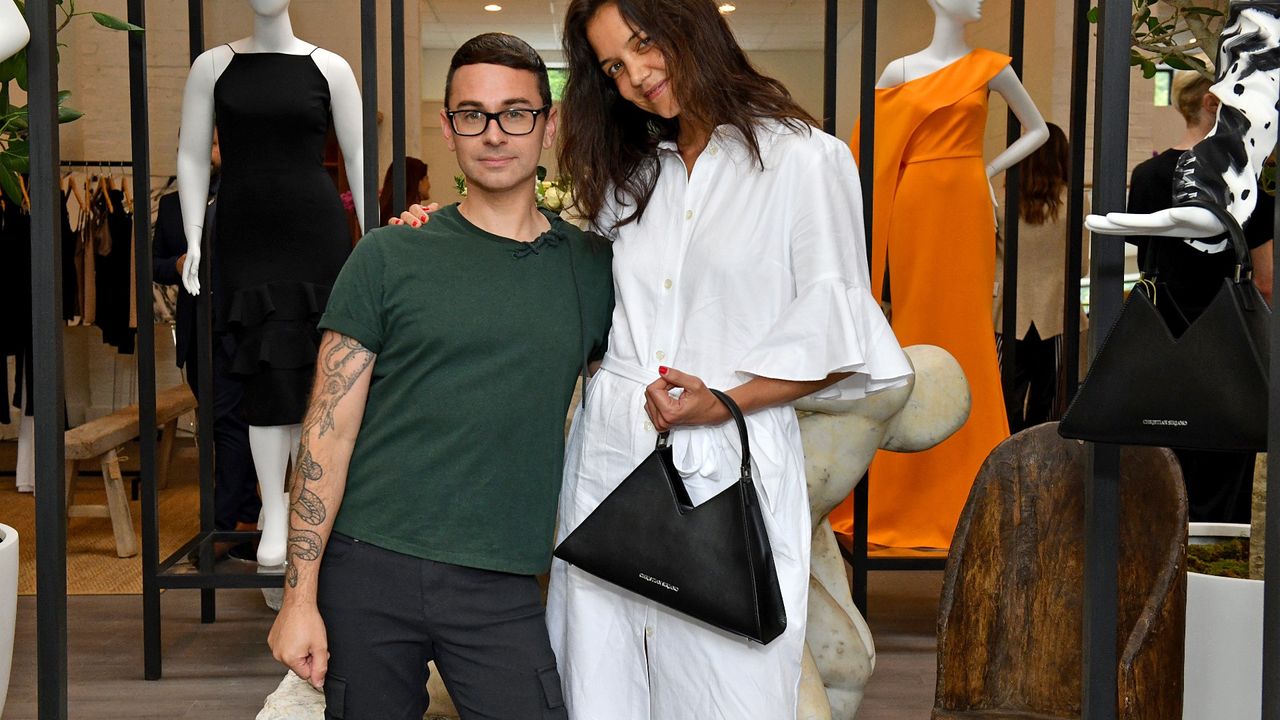 Christian Siriano and Katie Holmes attendsas Christian Siriano celebrates the opening of THE COLLECTIVE WEST on July 12, 2022 in Westport, Connecticut.